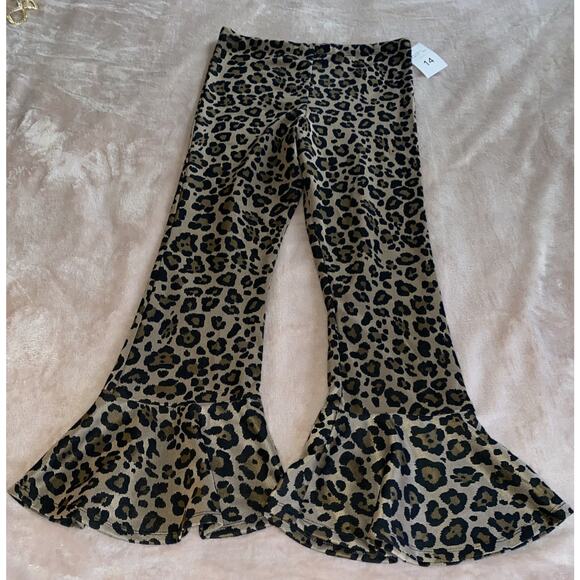 NWT Bonnie Jean 2 Pc Set Cheetah Print Flare Leggings Pink Ruffle LS Shirt Sz 14 - Picture 7 of 7